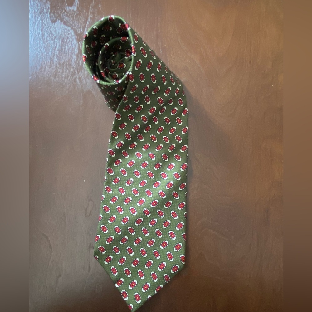 Lauren Ralph Lauren Mens Silk Geometric Green ,Red Necktie Preppy